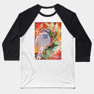 Cute perched white feathered little bird between leaves. Baseball T-Shirt